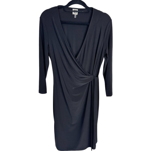 Anne Klein Black stretch v-neck midi dress size L - Picture 1 of 11